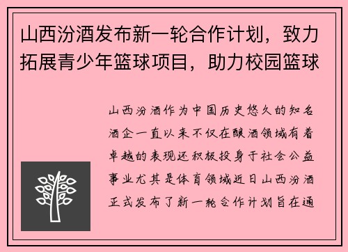 山西汾酒发布新一轮合作计划，致力拓展青少年篮球项目，助力校园篮球发展
