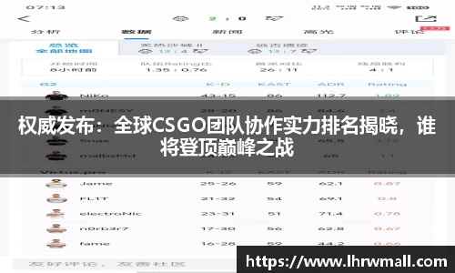 权威发布：全球CSGO团队协作实力排名揭晓，谁将登顶巅峰之战
